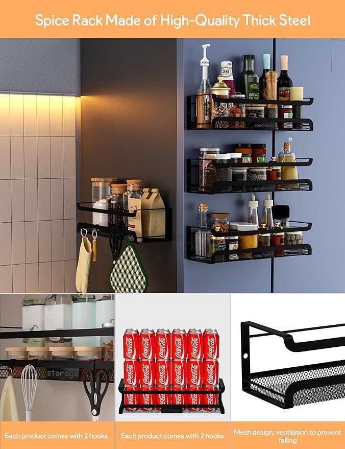 Spice Rack Wall Mount with Hooks - Image 5