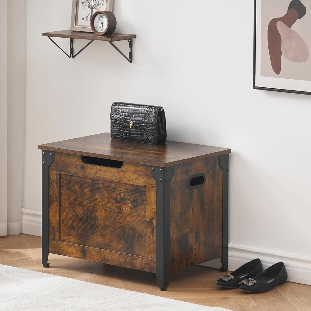 IDEALHOUSE Storage Bench, 23.6" Retro Wooden Storage Chest with 2 Safety...