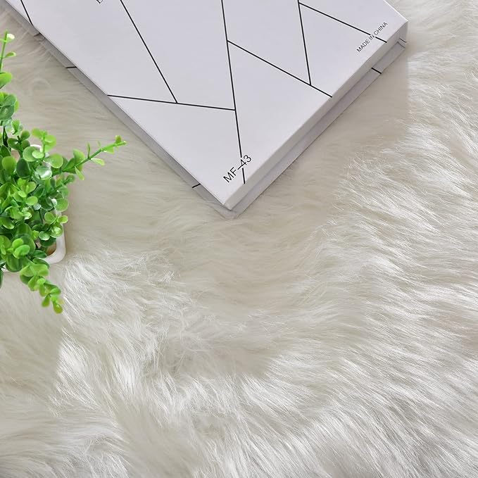 ORINOVA White Round Rugs 6.6ft Large Faux Sheepskin Washable Fur Area Rugs - Image 7