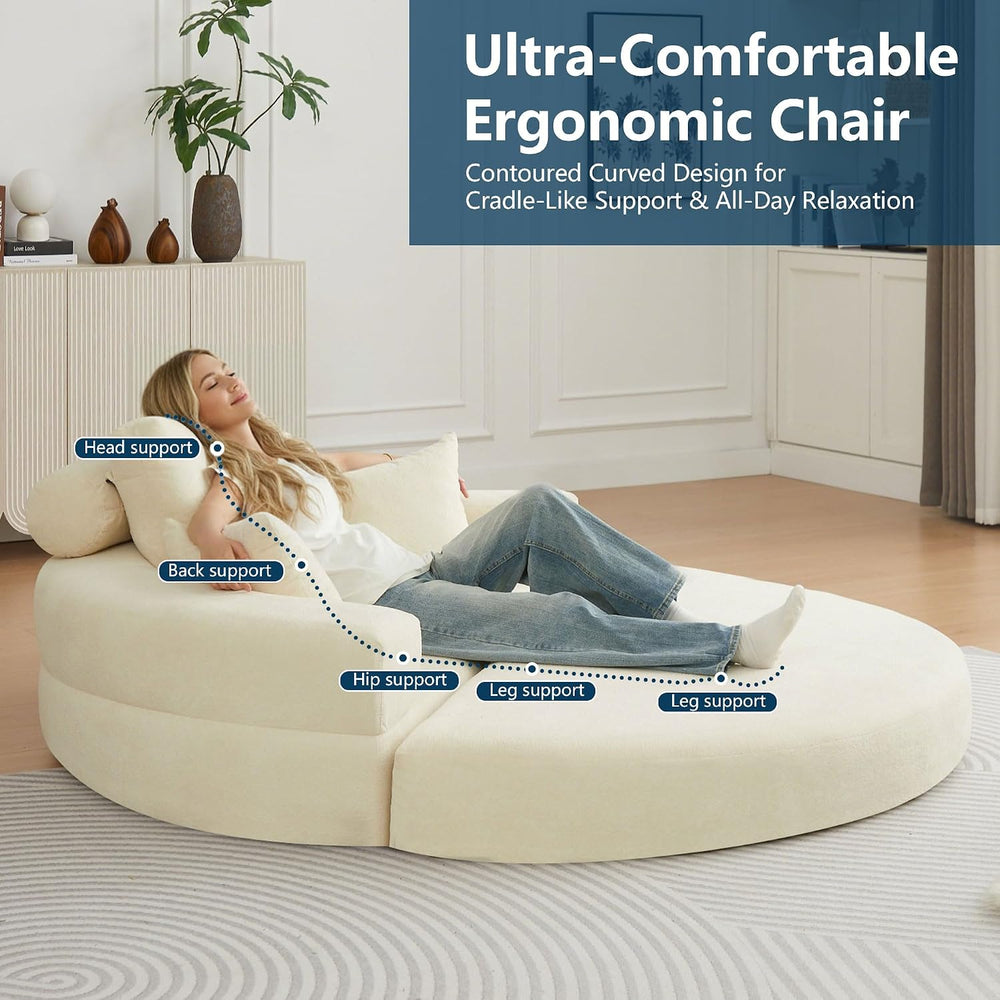 Mofolit 71" Boneless Couch Loveseat Folding Sofa Bed Convertible Round F...