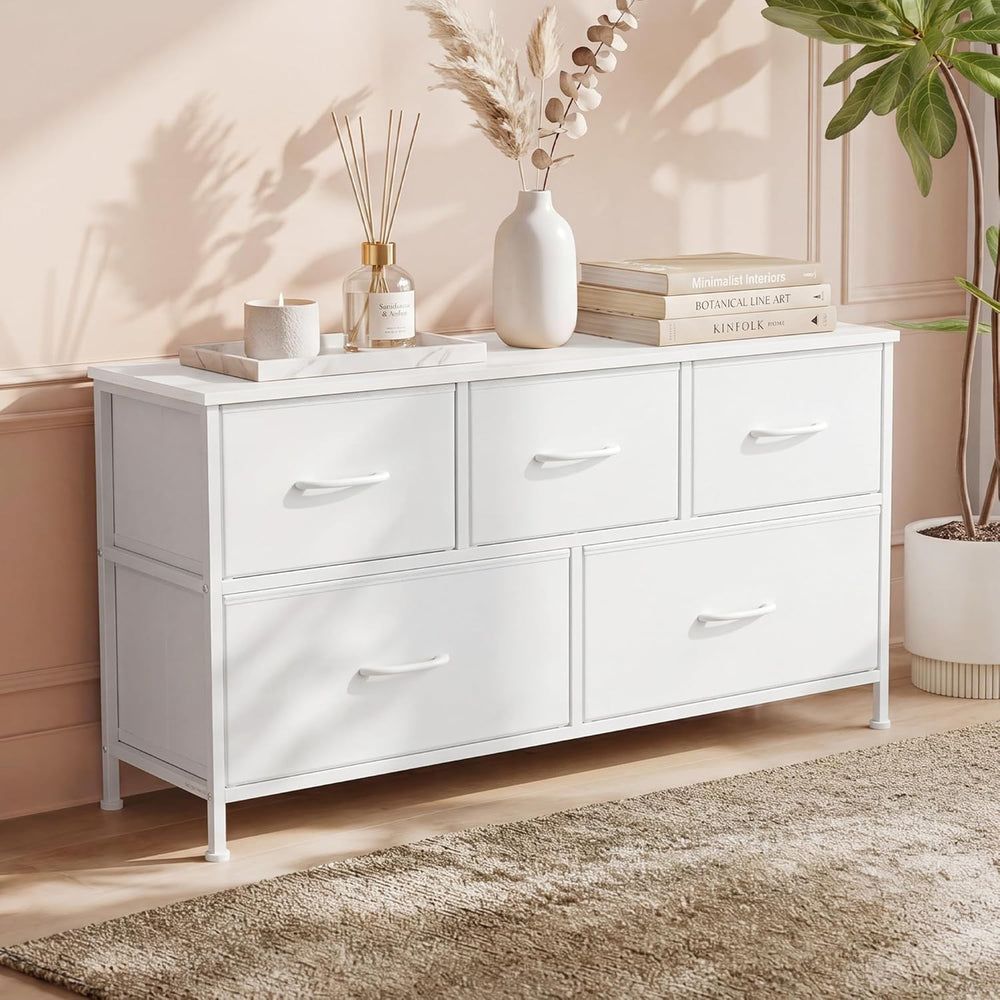 SONGMICS HOME 5 Drawer Dresser for Bedroom, Fabric Chest of Drawers, Closet O...