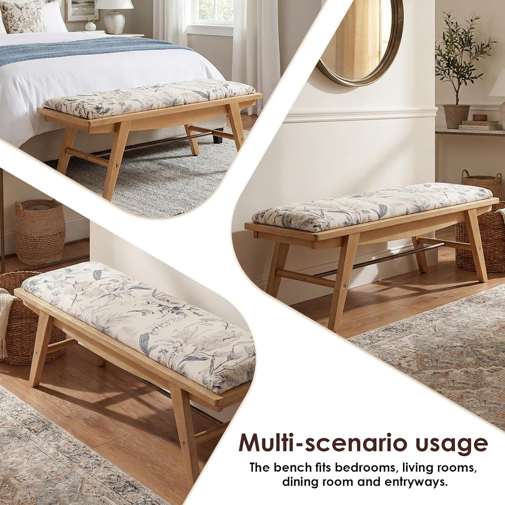 chairus Modern Shoe Bench Linen Fabric Upholstered Padded Seat Wooden Entrywa...