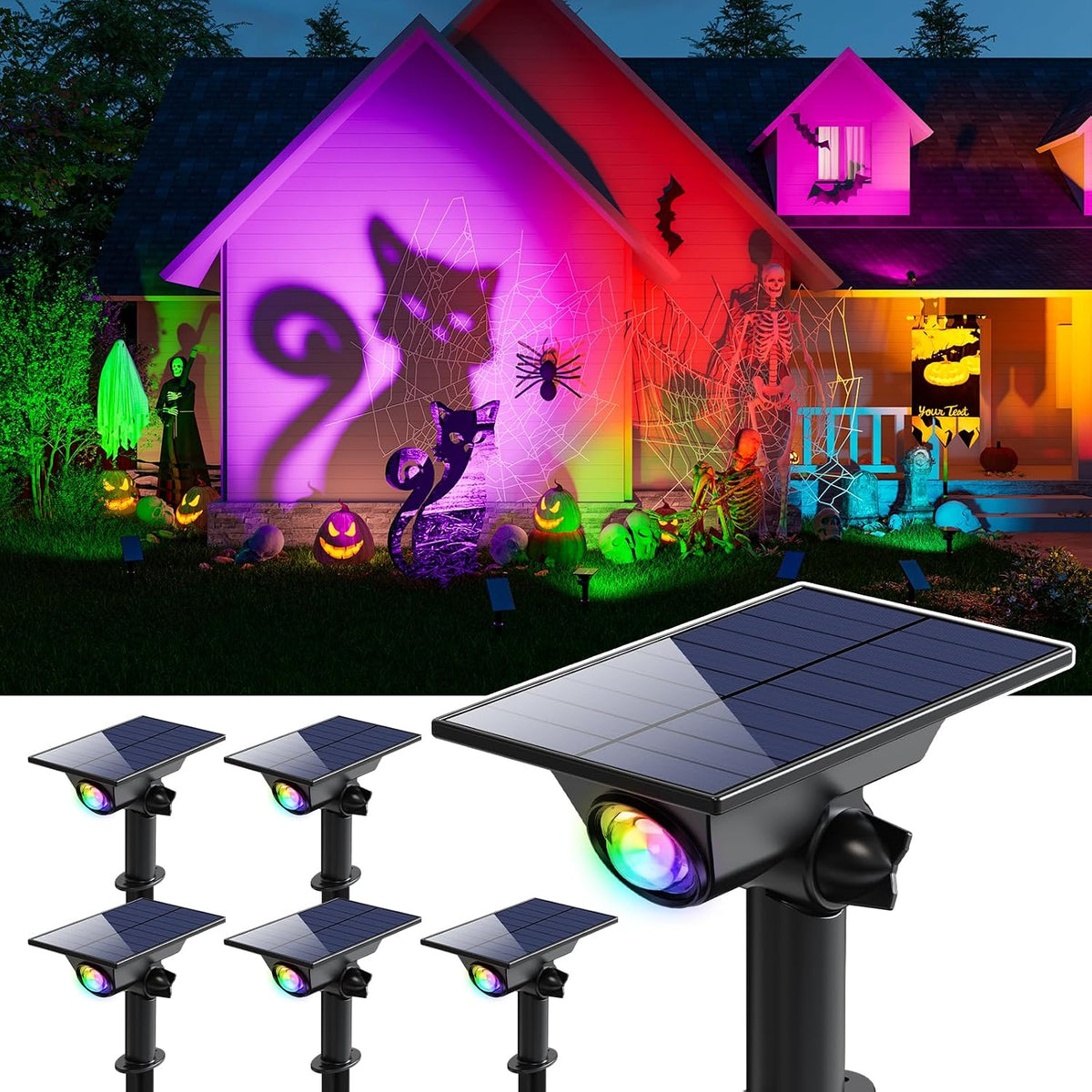6 Pack Color Changing Solar Power Spot Lights for Halloween Decorations LED