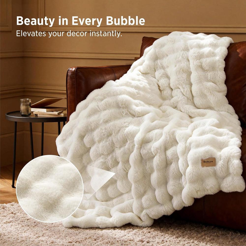 Bedsure Fuzzy Fluffy Bubble Faux Fur Throw Blanket, Soft Plush Comfort Cozy G...