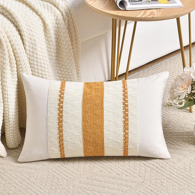 Fancy Homi Set of 1 Mustard Yellow Fall Lumbar Decorative Throw Pillow Cover by Fancy+Homi