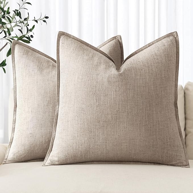 MIULEE Decorative Linen Euro Sham Pillow Covers 24x24 Inch Natural Linen Boho by MIULEE