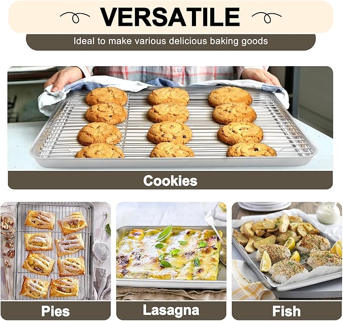 TeamFar Baking Sheet with Rack Set, 19.6/16/12.5 Inch Stainless Steel Cookie