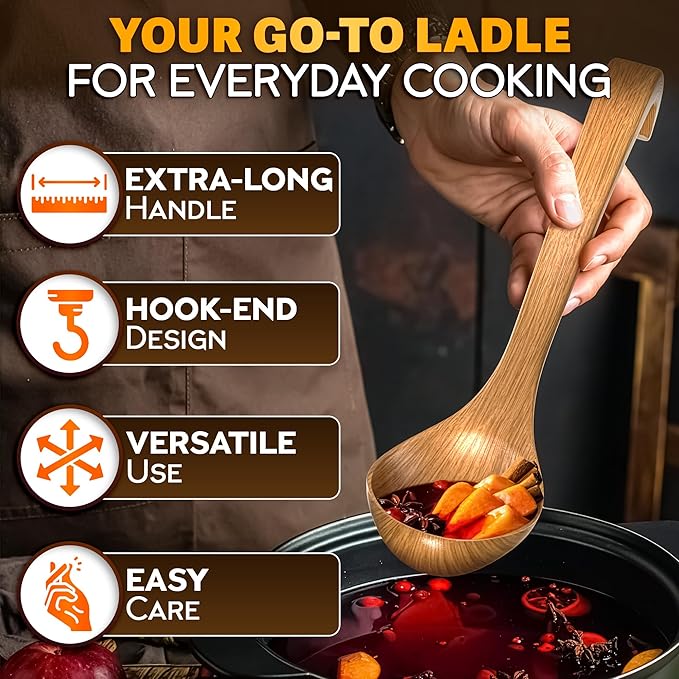 Wooden Ladle for Soup – 10.8×2.8" Deep Wood Ladle - Image 4