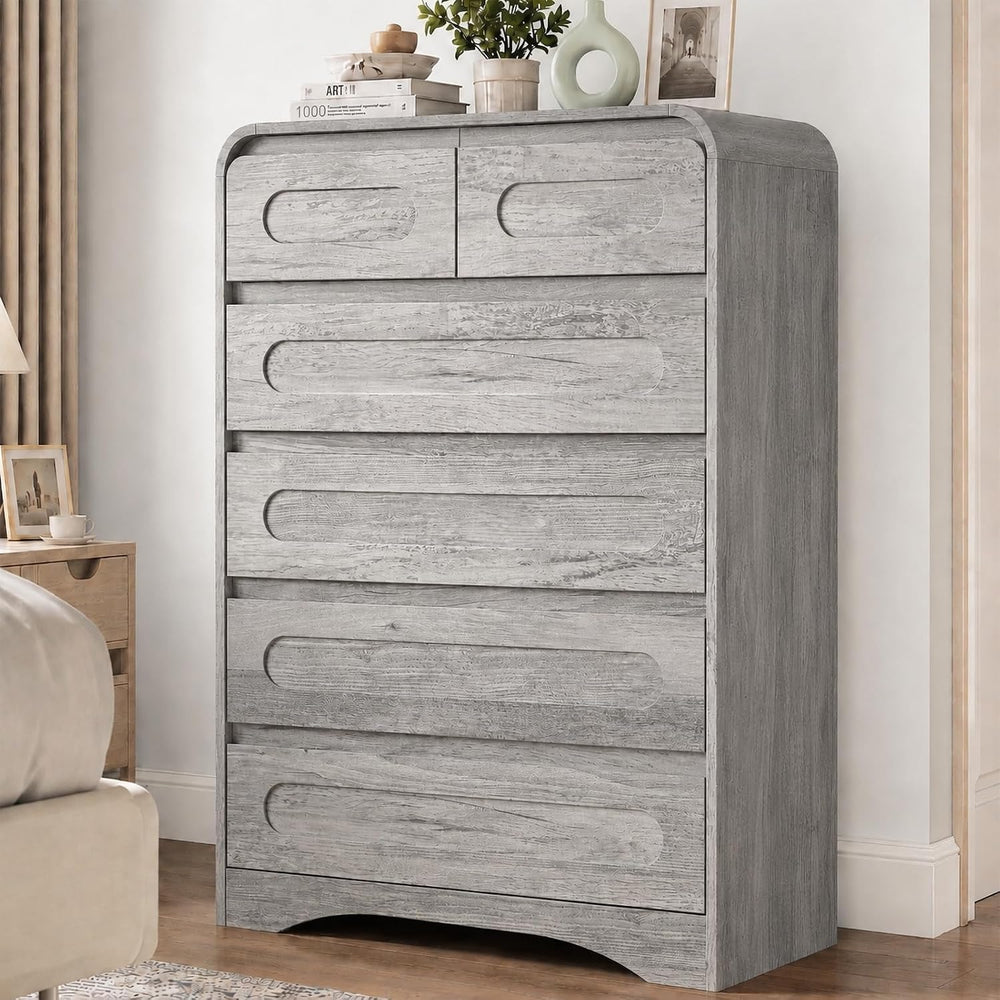 6 Drawer Grey Dresser, 44" Tall Chest of Drawers for Bedroom