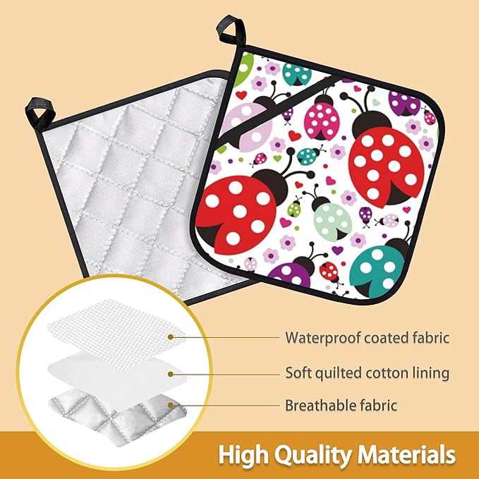 Ladybug Flower Pot Holder Set of 2, Heat Resistant Potholders Oven Hot Pads - Image 3