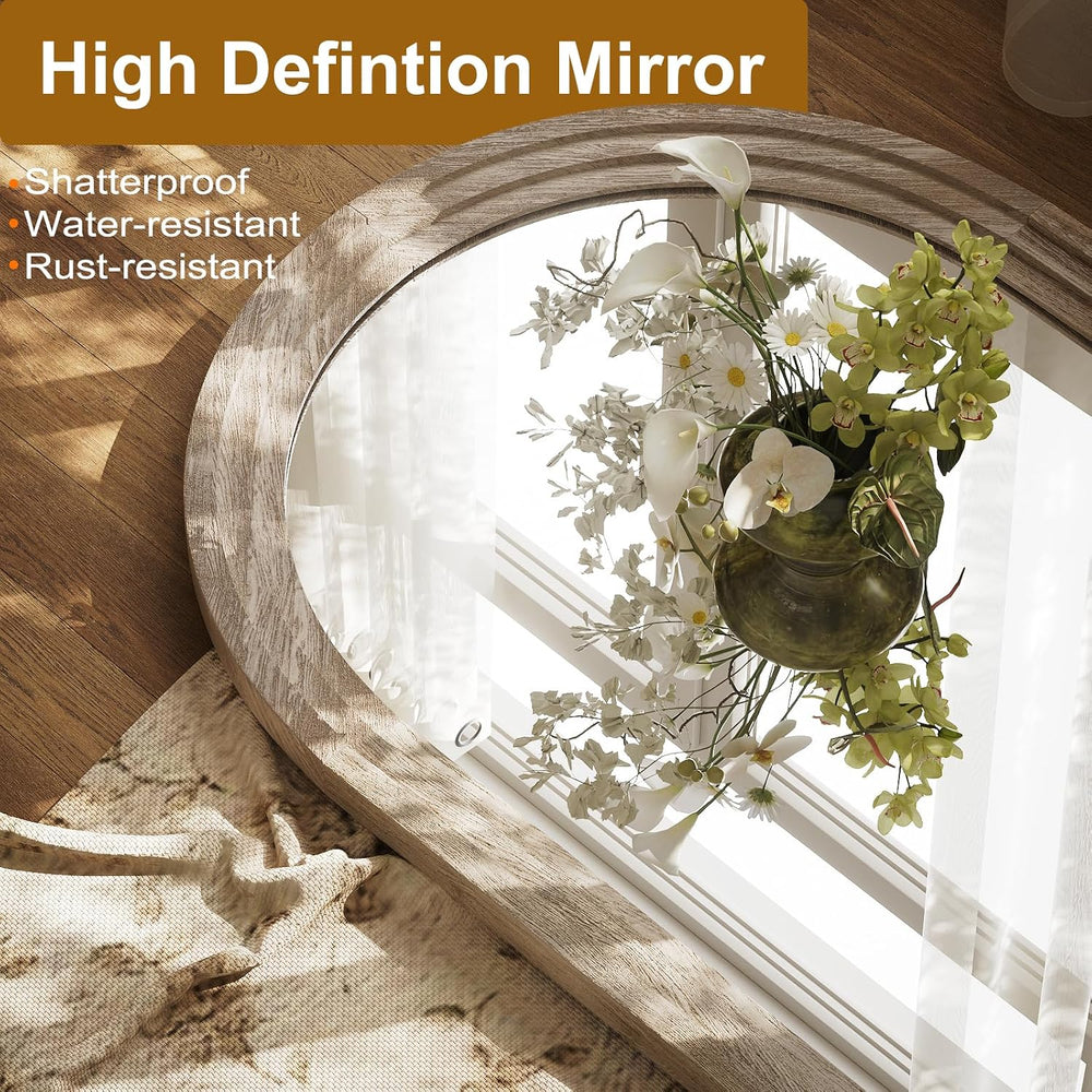 40" x 30" Solid Wood Arched Framed Bathroom Mirror, White