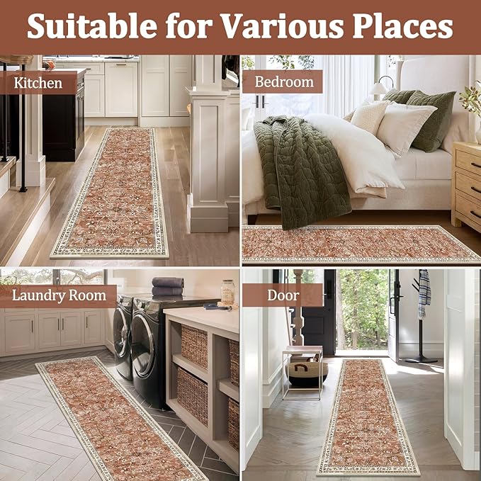 Yamaziot Washable Runner Rug 2x8 – Non Slip Boho Floral Hallway Runner Rug - Image 7