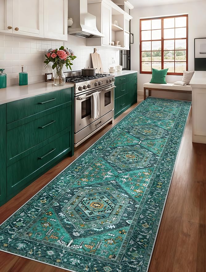 SERISSA Runner Rug for Hallways, Extra Long Boho Rug Ultra Soft Vintage Teal - Image 2
