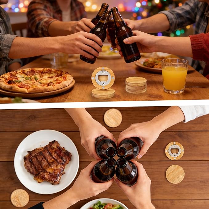 Yoption 24 Pcs Bamboo Magnetic Bottle Opener, Wooden Bulk Fridge Magnet Bottle - Image 7