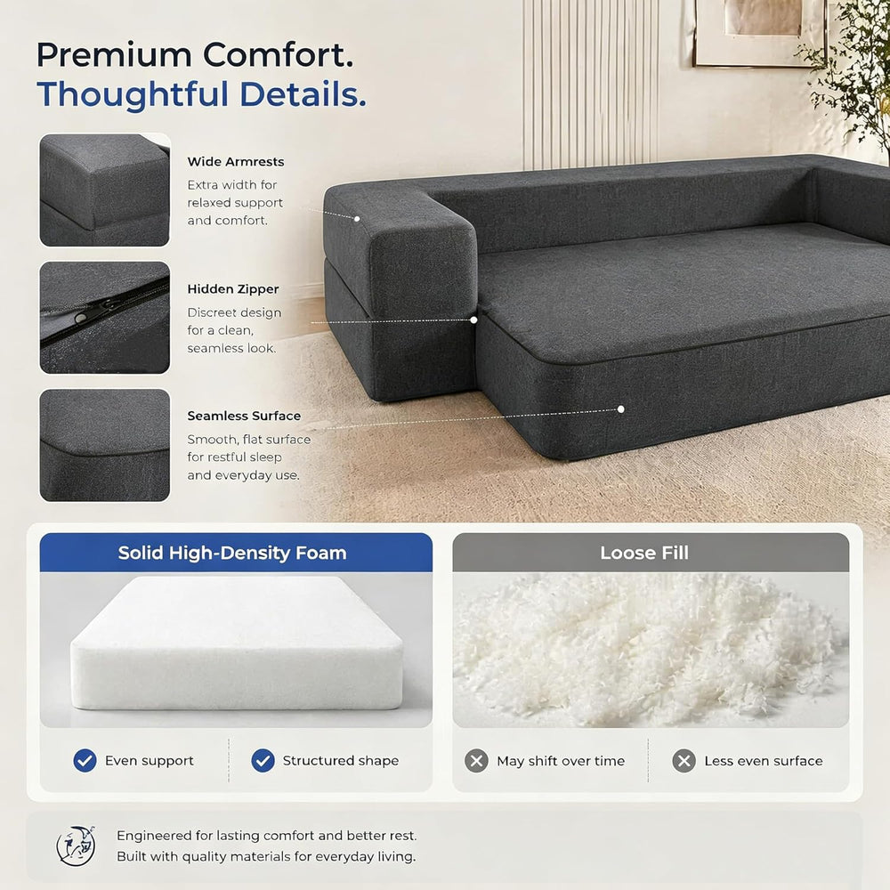 10 Inch Folding Sofa Bed Memory Foam Futon Chair Bed, Modern Fold Out Couch