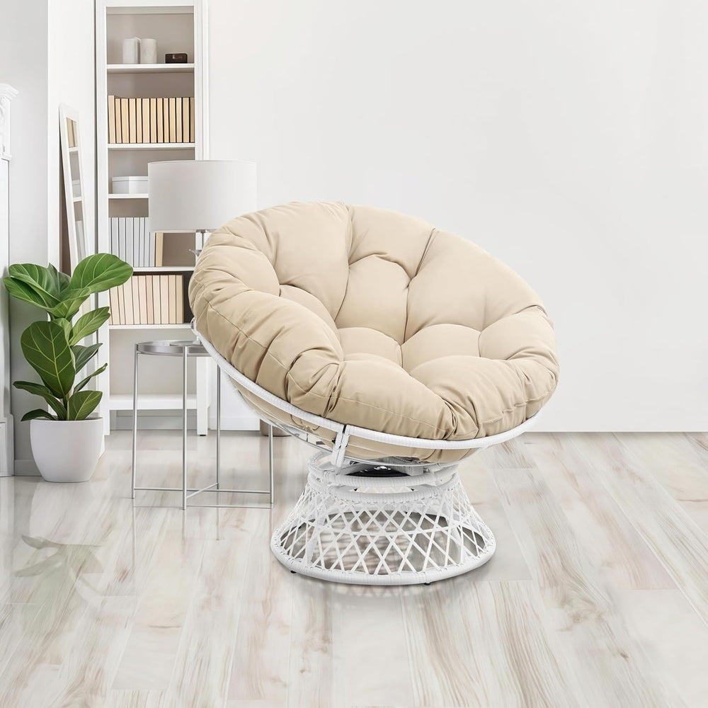 360° Swivel Papasan Chair - 350lbs Capacity Indoor/Outdoor Wicker Lounge Chai...