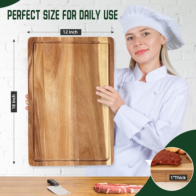 XL Cutting Board, 18x12 Large Acacia Wooden Cutting Board - Image 2