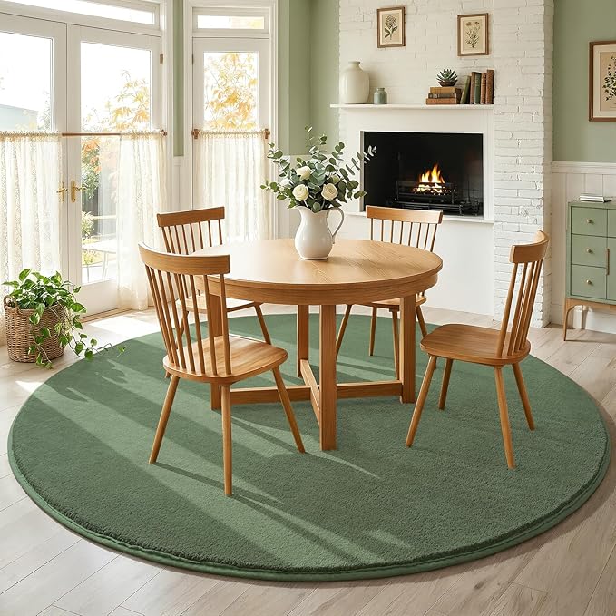 Amearea Sage Green Round Area Rugs 5ft Washable Circle Rugs