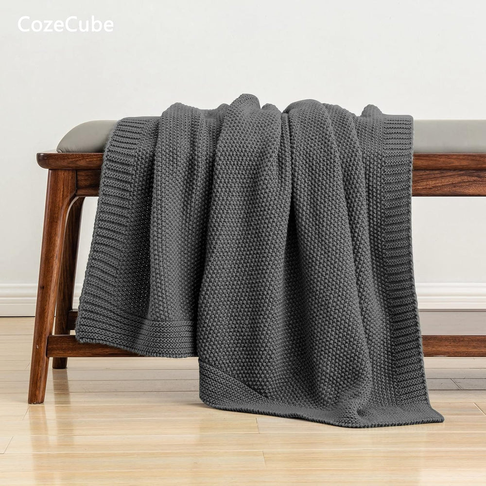 CozeCube Charcoal Grey Seed Stitch Throw Blanket 50"x60", Farmhouse...