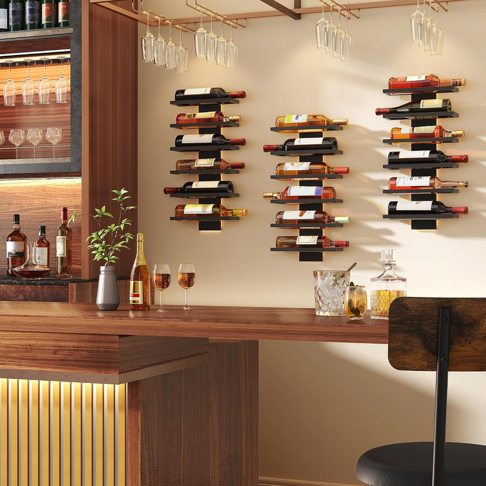 Hoctieon 2-Set 6 Tier Wall Mount Wine Rack, Wall Mounted Wine Bottle Racks fo...