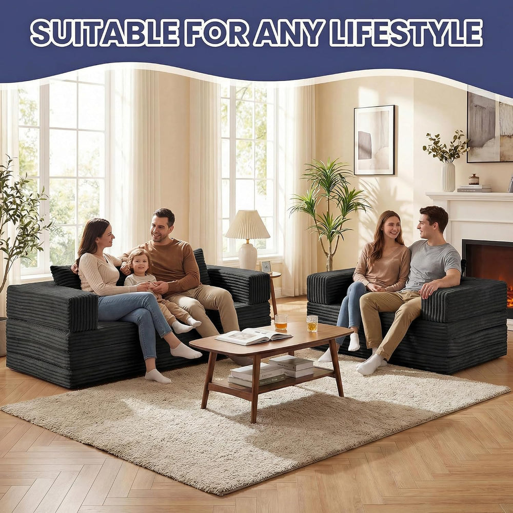 Convertible Sofa Bed, 4-in-1 Boneless Loveseat with Removable Armrests Backre...