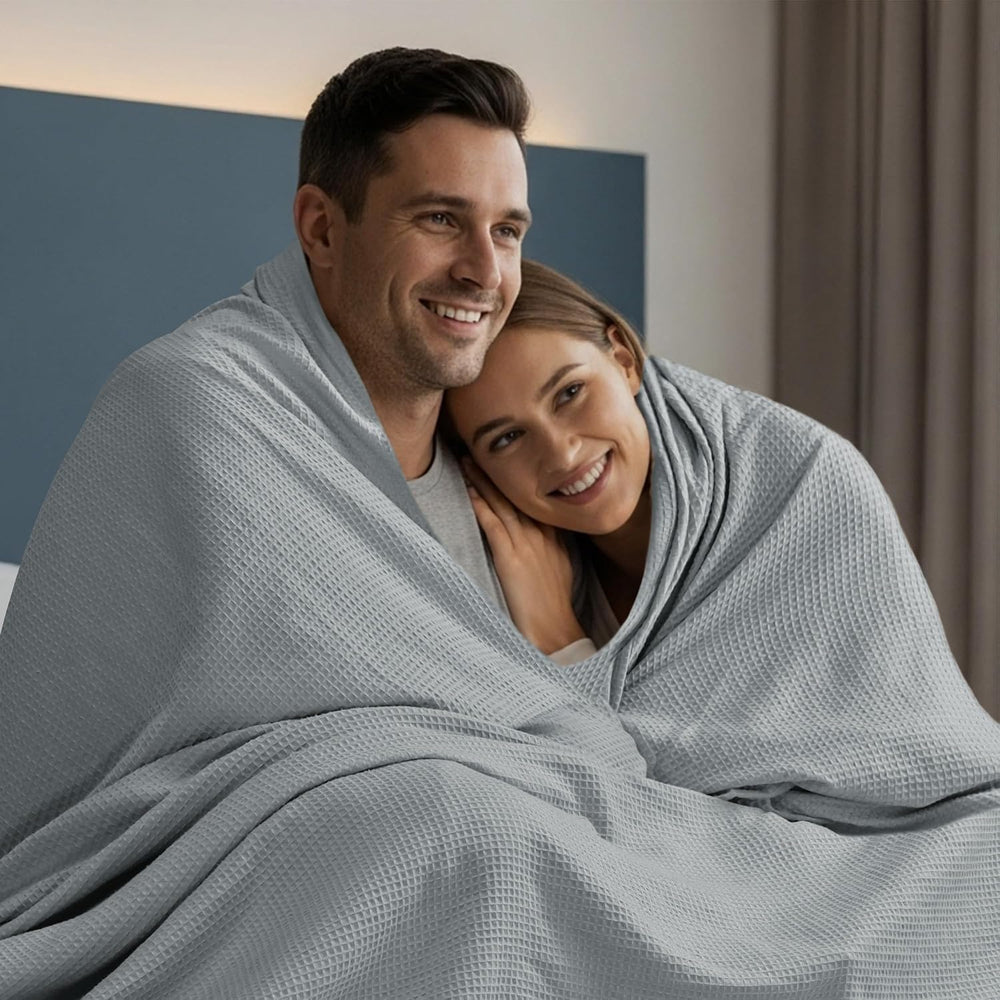 Utopia Bedding Cotton Blend Cool Grey Waffle Blanket King - 90x104 Inches