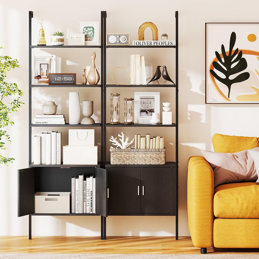 Giantex 72.5" Ladder Bookshelf with Cabinet, 5-Tier Tall Wall-Mounted Sh...