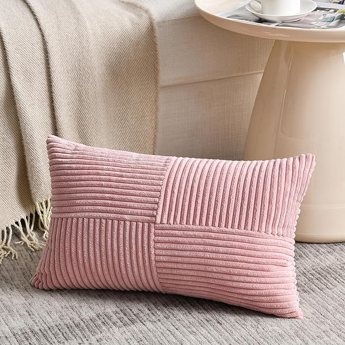 Fancy Homi 2 Packs Blush Pink Lumbar Decorative Throw Pillow Covers 12x20 Inch - Image 2