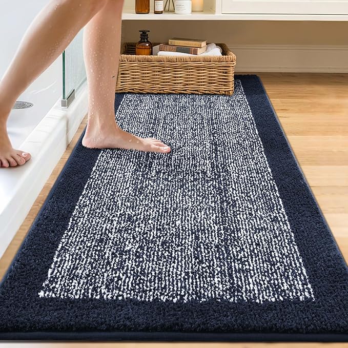70x24 Long Bathroom Rugs Washable Non Slip, Dark Blue Bath Mat - Image 2