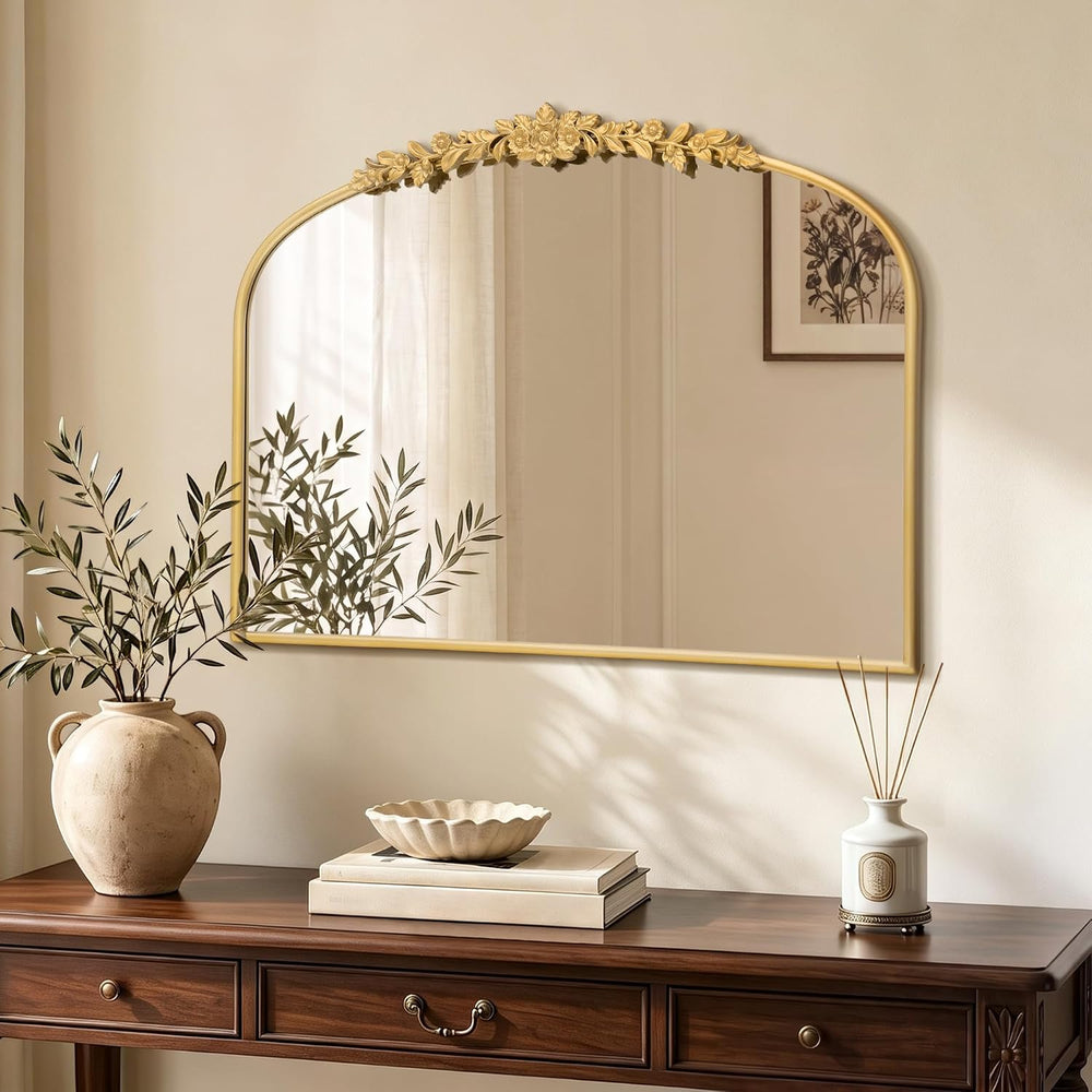 Besdomus Vintage Gold Arched Mirror: 32"x24" French Baroque Antique...