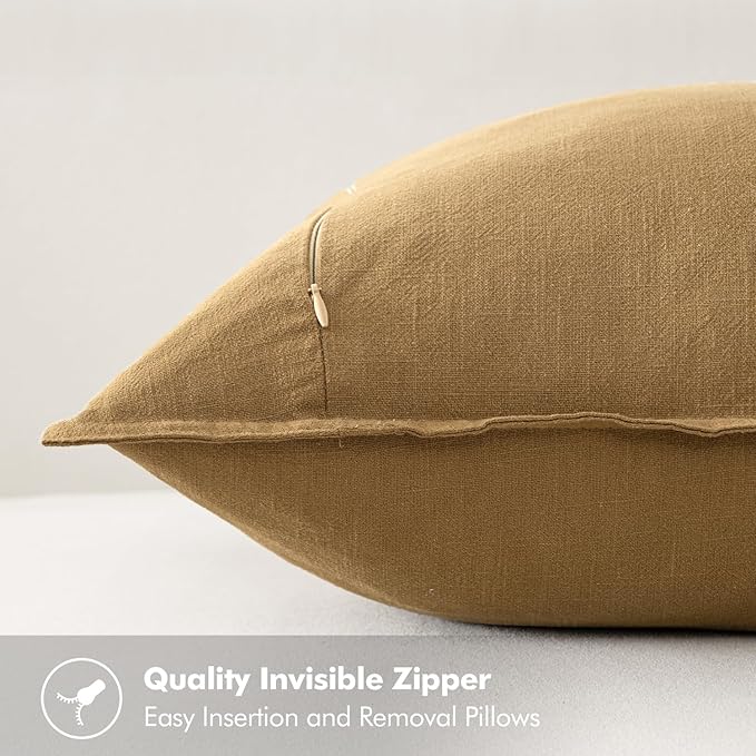 MIULEE Decorative Linen Pillow Covers 18x18 Inch Mustard Yellow ​Boho - Image 3