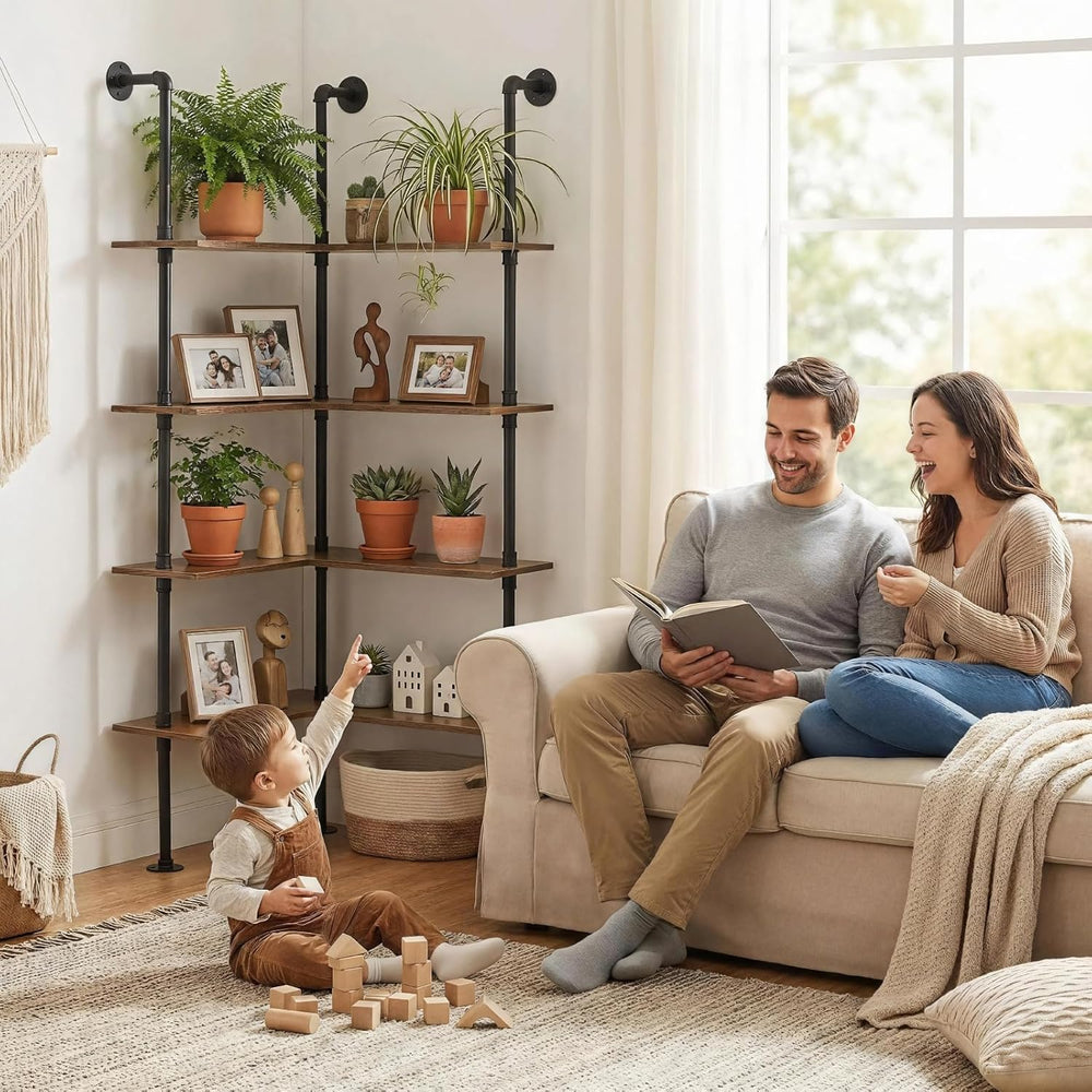 Industrial Pipe Corner Bookshelf, Wall Ladder Shelves/Shelving/Bookcase | 4 T...