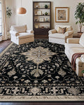 Area Rugs 10'x14' Washable Non-Slip, Floral Vintage Distress Print Pattern by RELEANY