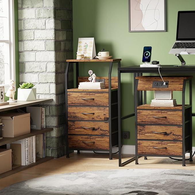 Furnulem Night Stand with Charging Station, USB Ports and Outlets, 28.3 Inch ...