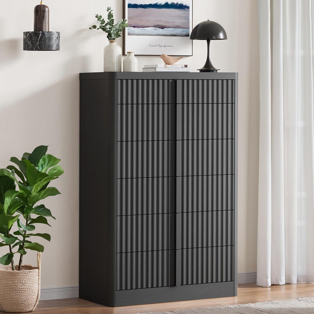 Fluted Dresser for Bedroom, 48" Tall 6 Drawer Dresser, Modern Chest of D...