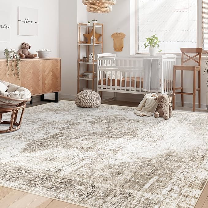 Area Rug 5x7 Washable Rug, Vintage Boho Medallion Rugs Non-Slip Soft Low Pile - Image 3