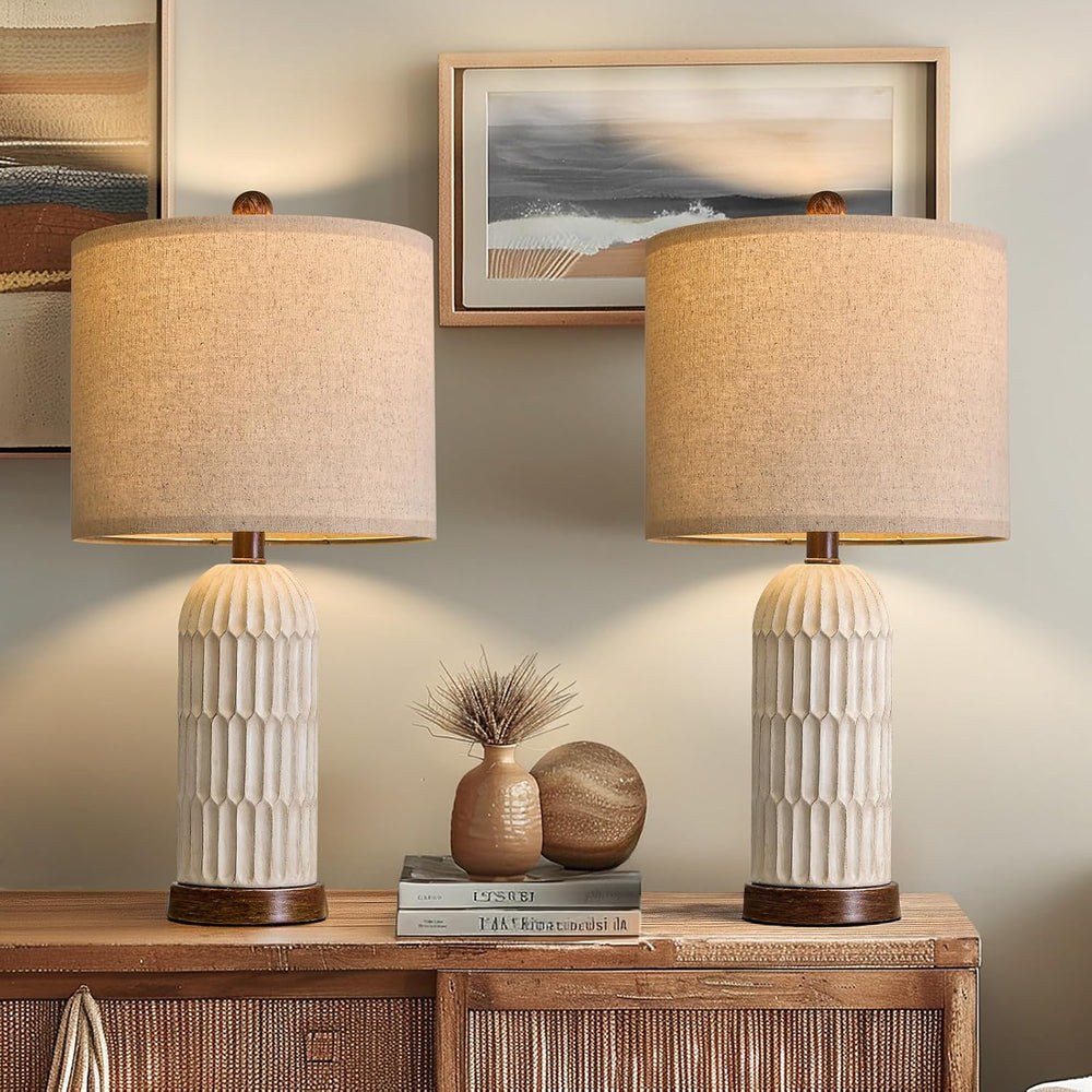 22" Bedside Table Lamps Set of 2, Farmhouse Lamp with USB A+C,Brown