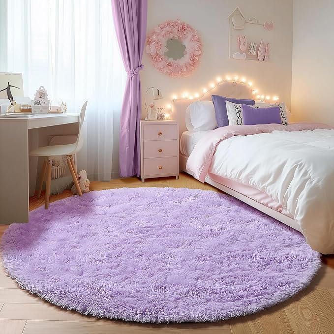 ONASAR Light Purple Round Area Rugs 5ft, Soft Bedroom Circle Rug Floor Mats by ONASAR