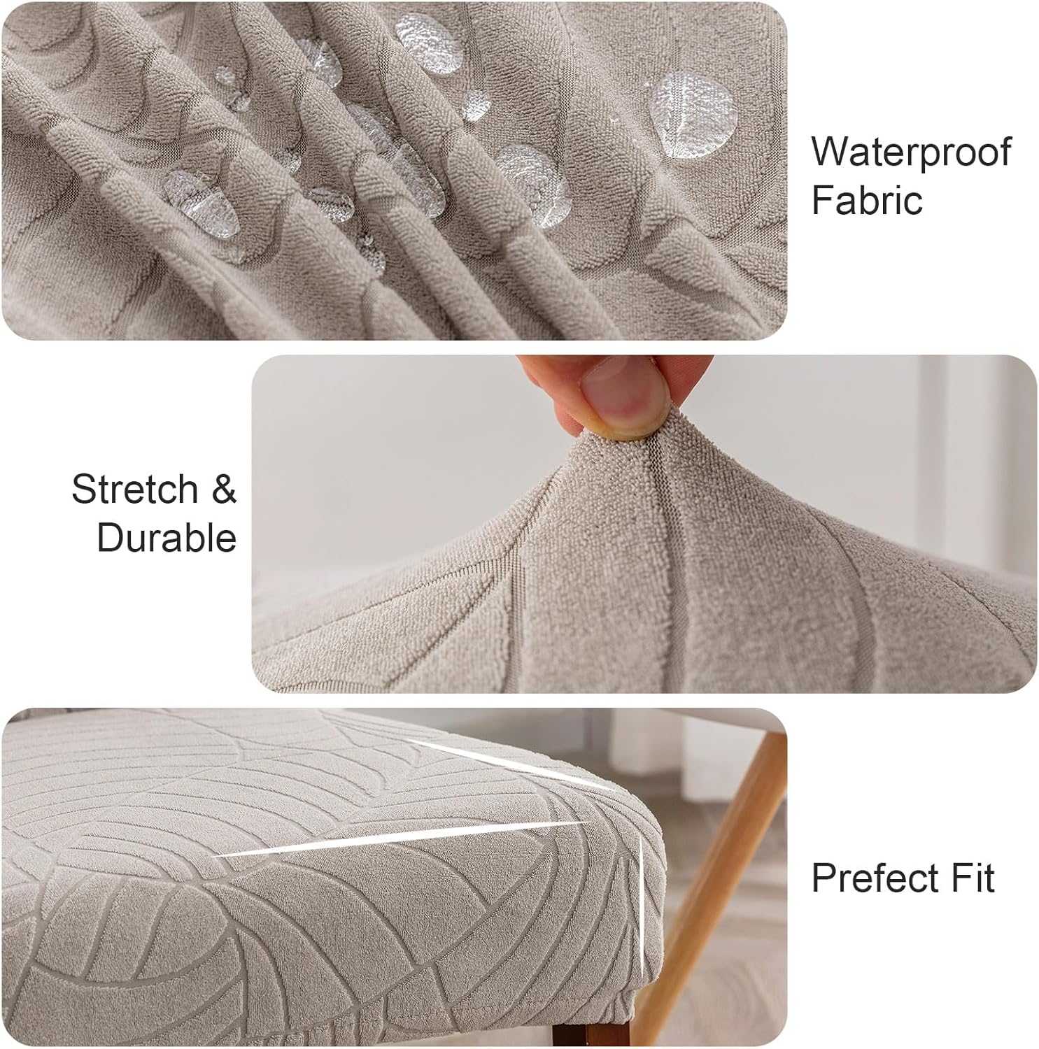 Waterproof Dining Chair Covers Set of 6 Parsons Chair Slipcovers | Double Waterproof Protection,Stretch Fit,Textured Jacquard Pattern,Machine Washable,Fits Large Parsons,Kitchen,Pet Friendly