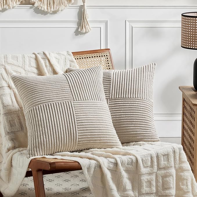 Fancy Homi 2 Packs Neutral Taupe Decorative Throw Pillow Covers 16x16 Inch by Fancy+Homi