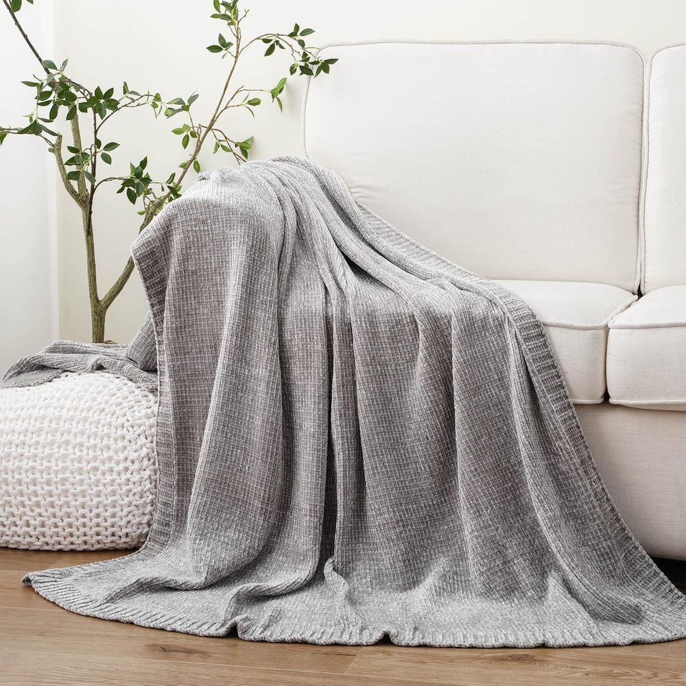 Chenille Throw Blanket for Couch Sofa, Light Grey Throw Blanket 51"x67&q...