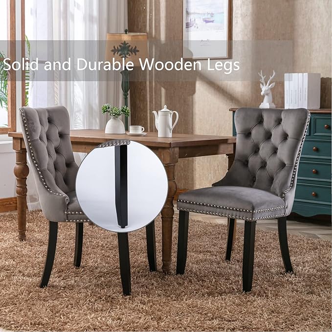 Grey Velvet Dining Chairs Set of 4, Upholstered Dining Room Chairs with Back ...
