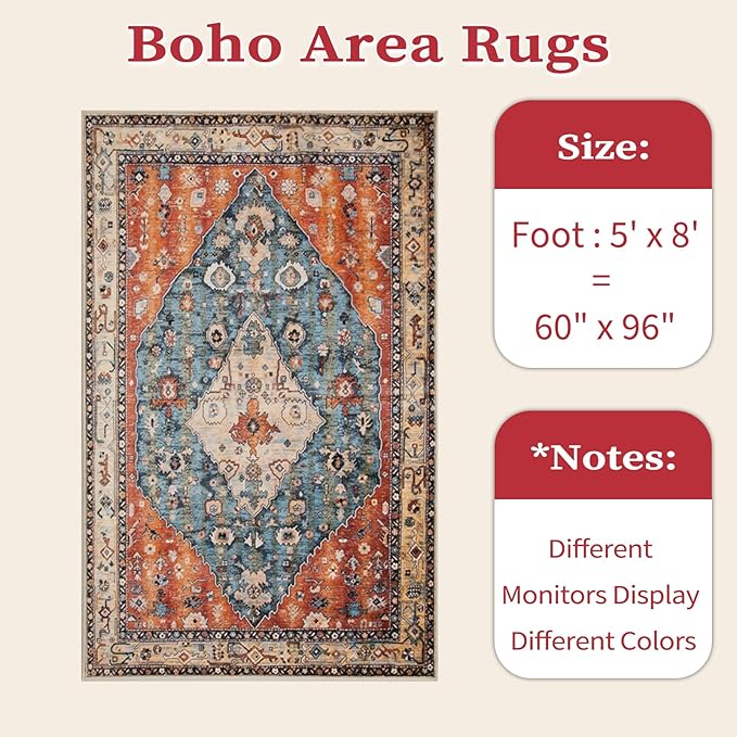 SERISSA 5x8 Area Rugs for Living Room, Large Washable Non-Slip Boho Rug - Image 6