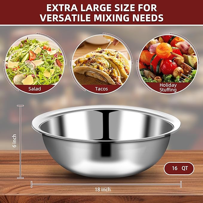6 Pcs Stainless Steel Mixing Bowls Metal Mixing Bowls Extra Large Basin Salad - Image 2