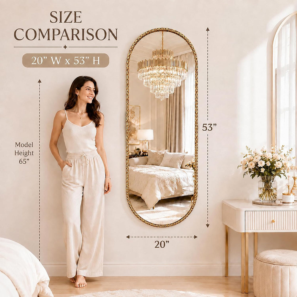 20"x53" Long Oval Full Length Wall Mounted Mirror, Antique Gold