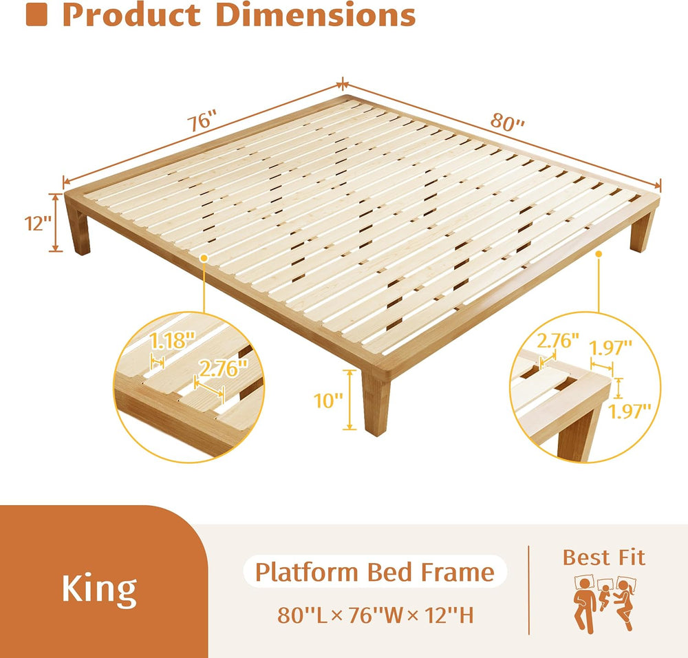 IOTXY King Platform Bed Frame - 12" Solid Wood Mattress Foundation Base