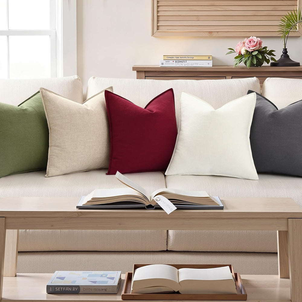 decorUhome Fall Olive Green Linen Throw Pillow Covers 20x20 Set of 2