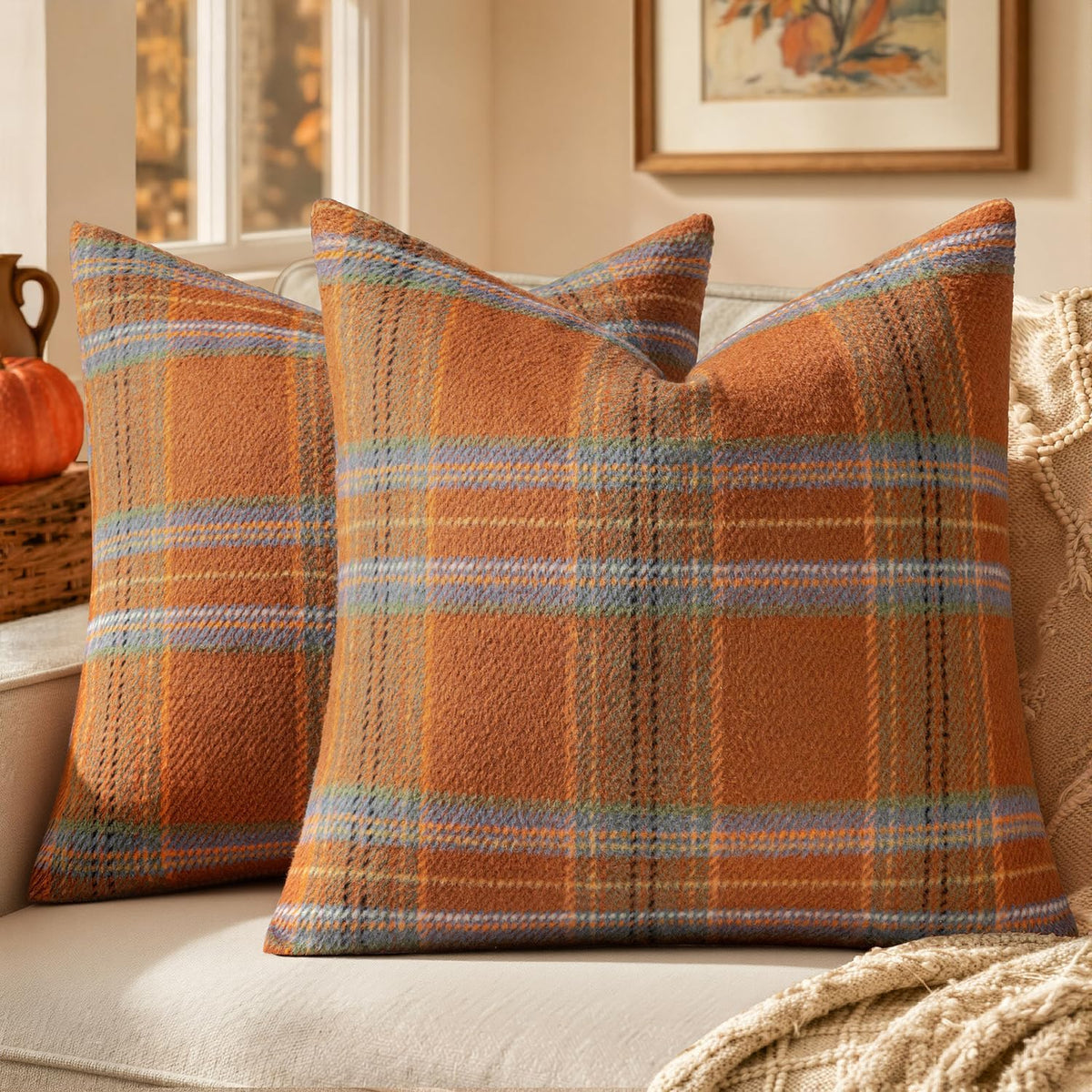 miulee fall plaid decorative pillow covers set of, main product view