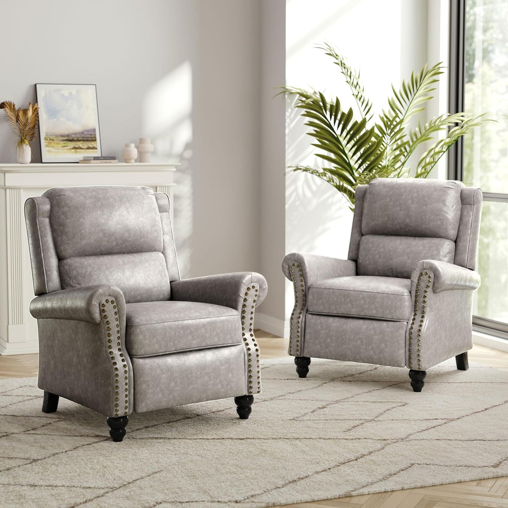 Recliner Chair, Modern Pushback Armchair, Grey, Set of 1