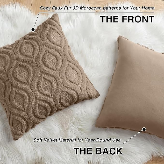decorUhome Throw Pillow Covers 22x22 Inch Set of 2, Soft Plush Faux Wool Light - Image 8
